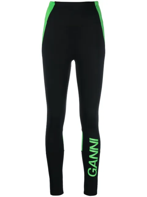 GANNI logo-print panelled leggings Black T3389