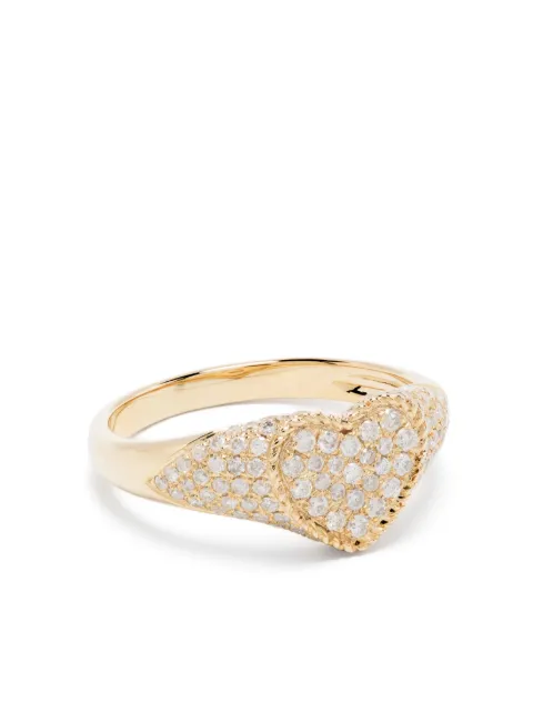 Yvonne Léon 9kt yellow gold Baby Chevalier Coeur diamond signet ring Gold BABYCHEVACOEURDIAOJ
