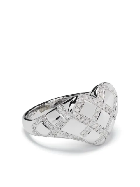 Yvonne Léon 9kt white gold Chevalier Coeur Cross diamond signet ring Silver CHEVALIERECOEURCRO