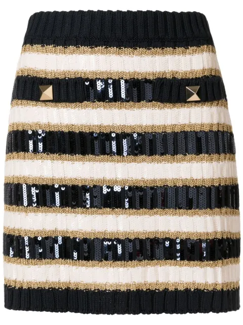 Valentino Garavani Rockstud-detail stripe-knit skirt Blue BKG02W7A3