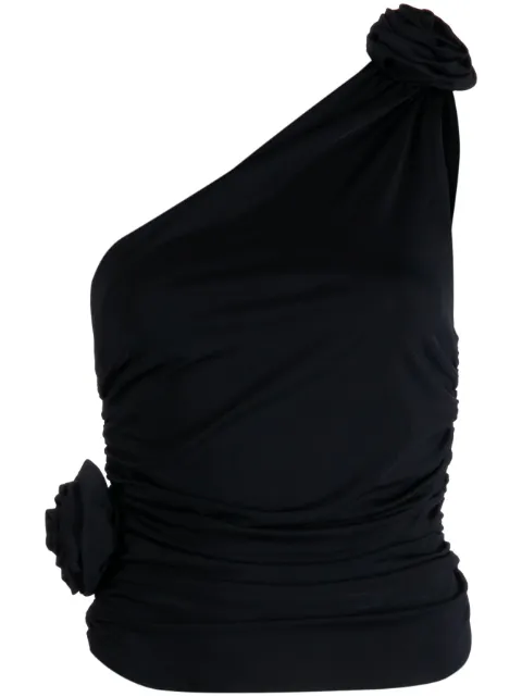 Magda Butrym flower embellished one-shoulder top Black 193423