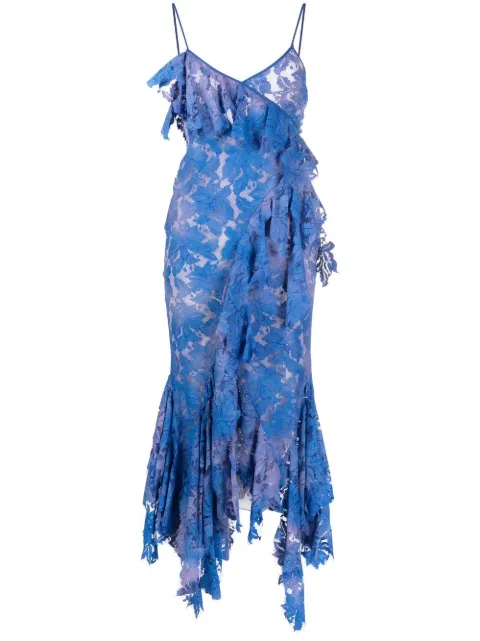 The Attico Thelma lace draped dress Blue 232WCW74C067450