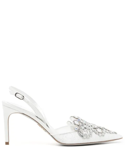René Caovilla lace embellished crystal sling back pumps White C11702080RP01X221