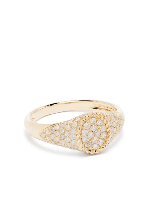 Yvonne Léon 9kt yellow gold Baby Chevalier diamond signet ring Gold BABYCHEVAOVALDIAOJ