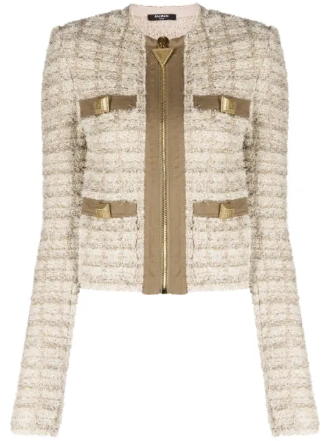 Balmain button-embellished bouclé jacket Green AF1SK033KD77