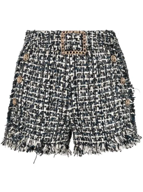 Edward Achour Paris rough-cut tweed shorts Black 031006