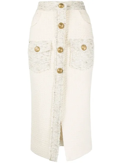 Balmain button-detail bouclé-tweed pencil skirt Neutrals AF1LD210CC95