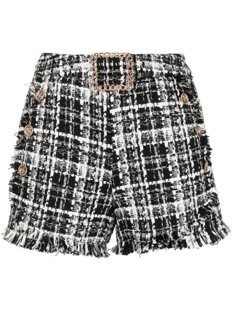 Edward Achour Paris rough-cut tweed shorts Black 031003