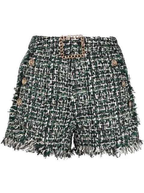 Edward Achour Paris rough-cut tweed shorts Green 031006GR