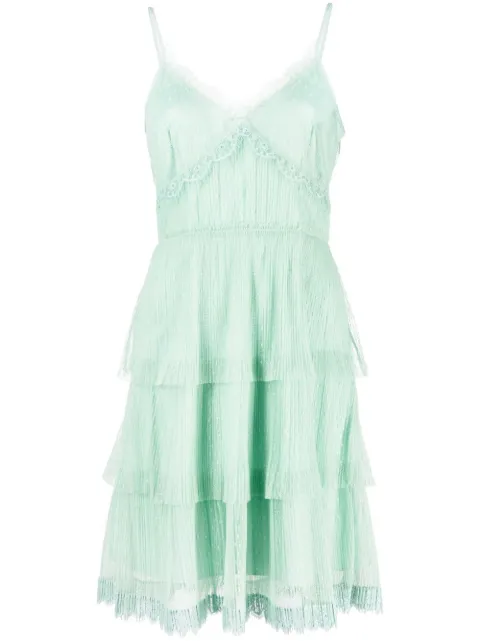 TWINSET lace-trim ruffled mini dress Green 231TP2441