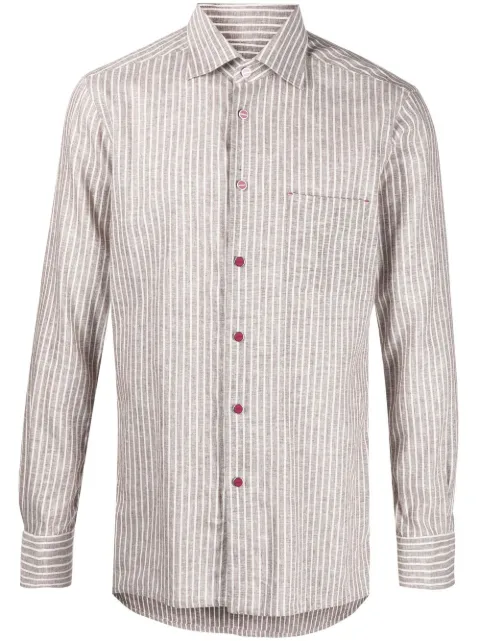 Kiton long-sleeve striped shirt Brown UMCNERPH0845807000