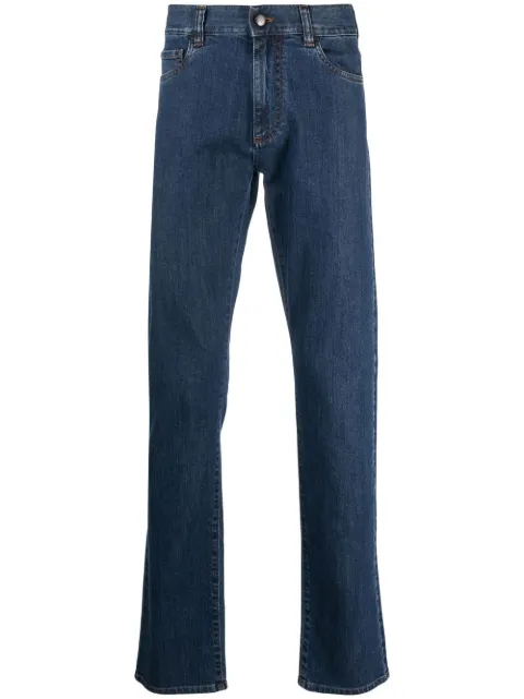 Canali logo-patch straight-leg trousers Blue 91719PD00018