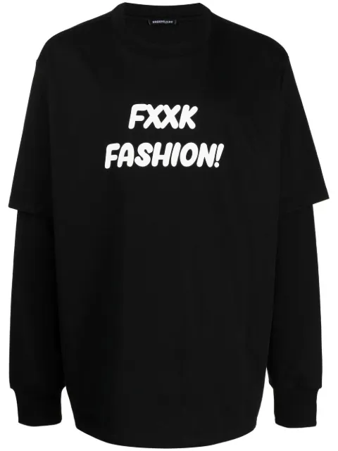 Ground Zero slogan-print double-sleeved T-shirt Black GZSS23TE016B