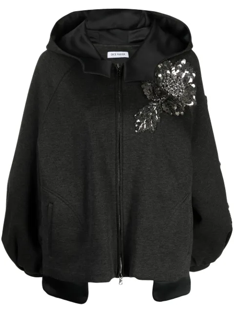 Dice Kayek flower-appliqué puffed-sleeves jacket Black S740