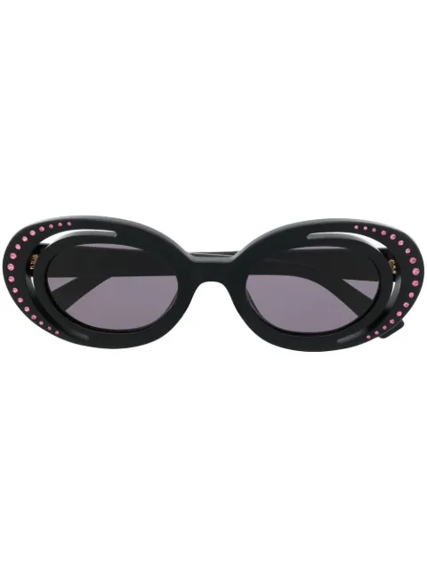 Marni Eyewear crystal-embellishment oval-frame sunglasses Black D5M