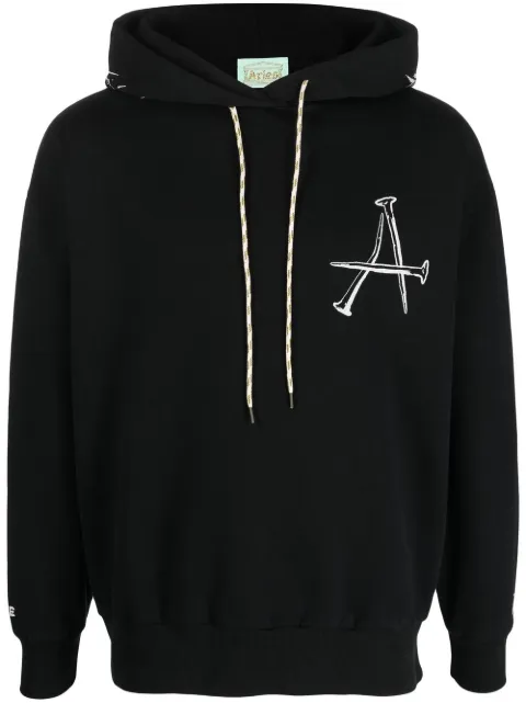 Aries graphic print drawstring hoodie Black STAR20014BLK