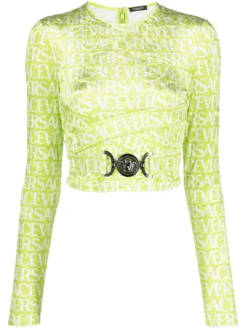 Versace logo-print cut-out crop top Green 10082671A06579