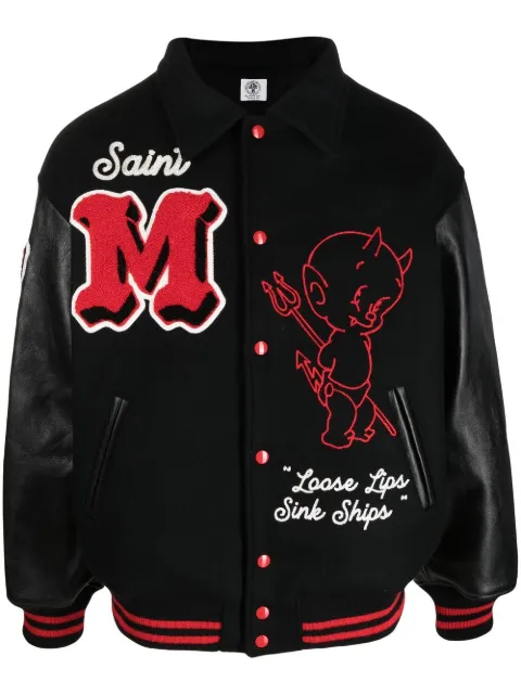 SAINT MXXXXXX slogan print varsity jacket Black SMA220000034