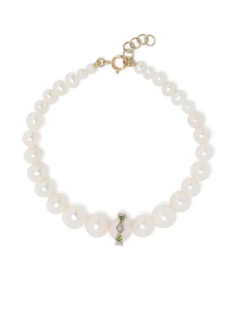 Pascale Monvoisin 9kt yellow gold Chelsea N°2 pearl and diamond bracelet White BRCHE2