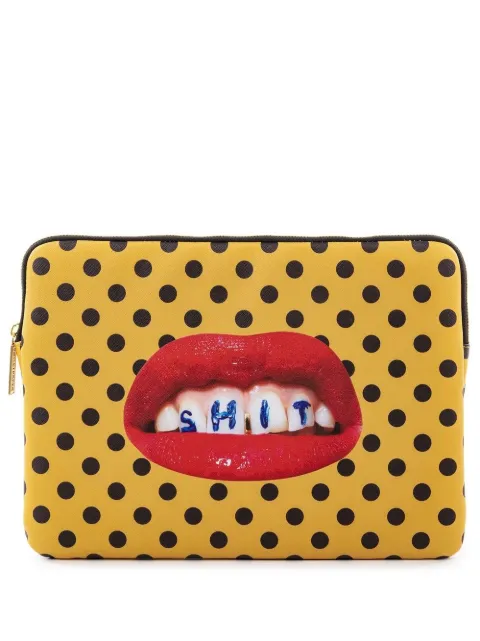 Seletti polka-dot print laptop case Yellow 02560