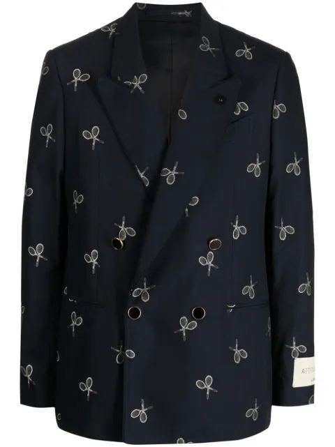 Lardini racket-print double-breasted blazer Blue EP6912ENEPAT60572