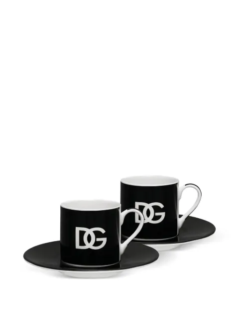 Dolce & Gabbana DG logo porcelain set of two espresso cups Black TC0S08TCAK3