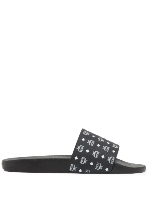 MCM logo-print single-strap slides Black MEXCAMM17BK