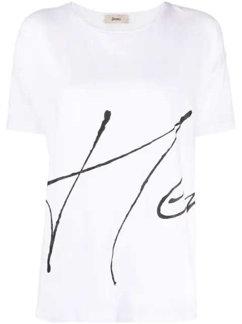 Herno crew-neck logo-print T-shirt White JG000178D52009