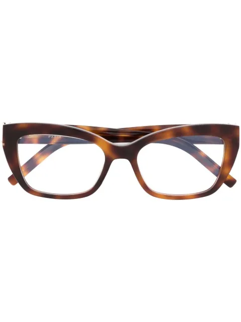 Saint Laurent Eyewear logo-engraved tortoise cat-eye glasses Brown SLM117