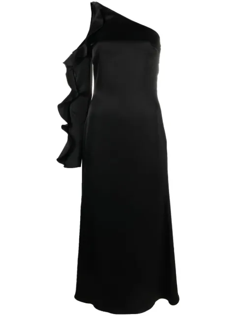 David Koma asymmetric ruffle-trim satin dress Black DK09D