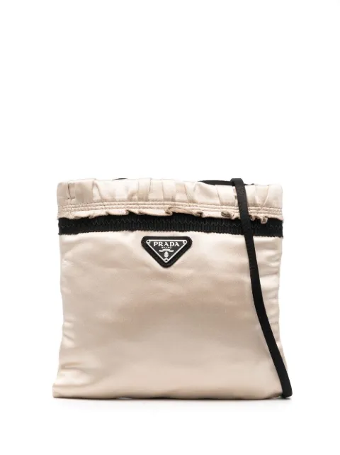 Prada Pre-Owned 2000s triangle logo satin crossbody bag Neutrals 1501107