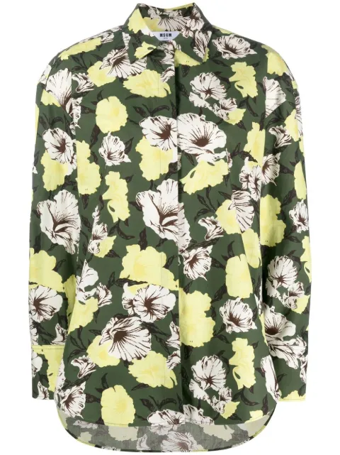 MSGM floral-print long-sleeve shirt Green 3441MDE20237152