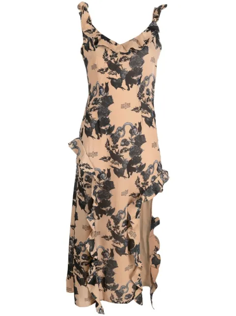 Rokh ruffle detail long dress Neutrals R6CA276