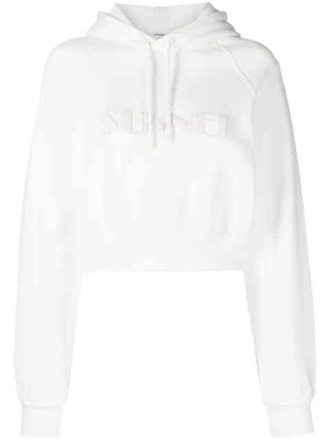 Sunnei cropped logo-print cotton hoodie White CRTWWJER002JER010