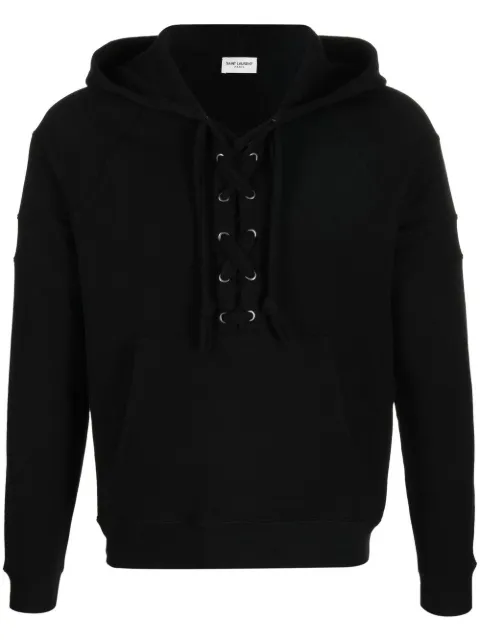 Saint Laurent lace-up organic-cotton hoodie Black 729849Y36SW