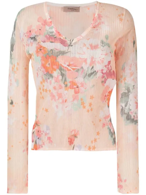 TWINSET long-sleeve ribbed blouse Orange 231TP3343