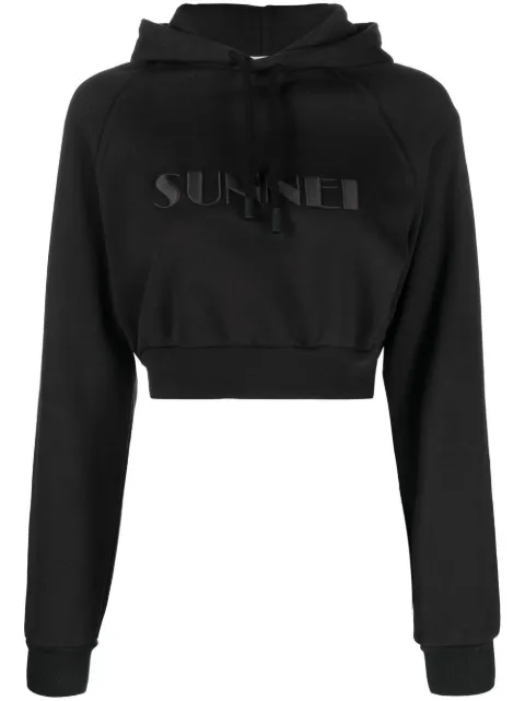 Sunnei embroidered-logo cropped hoodie Black CRTWWJER002