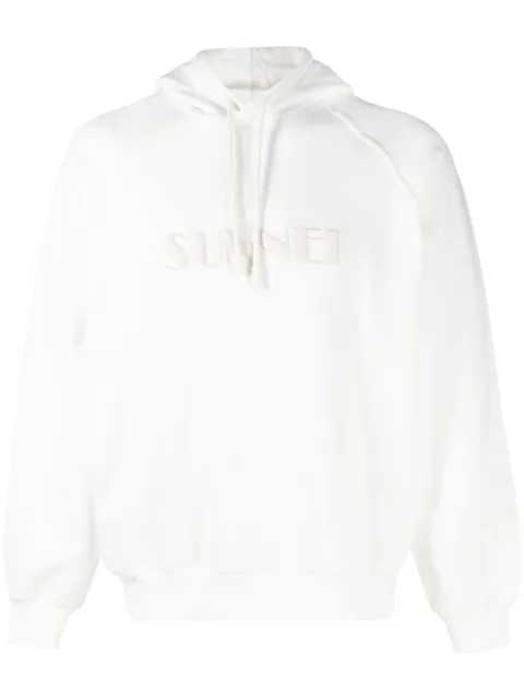 Sunnei logo-embroidered cotton hoodie White CRTWXJER043JER010T017DUST