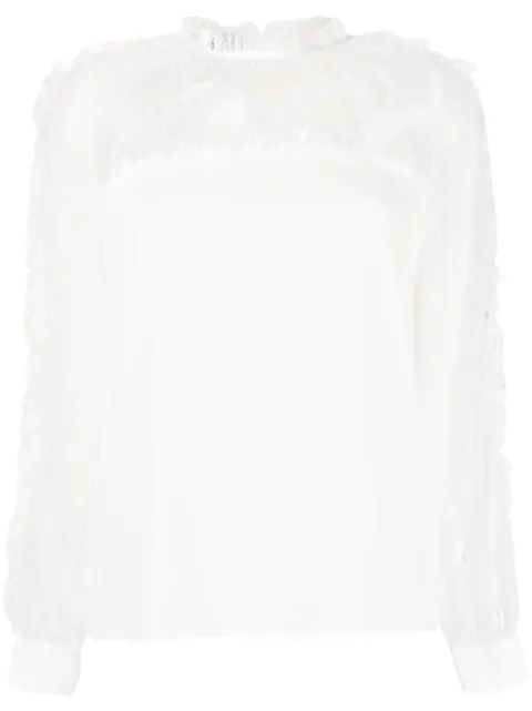 PINKO chantilly-lace long-sleeved blouse White 100402A0L8Z15