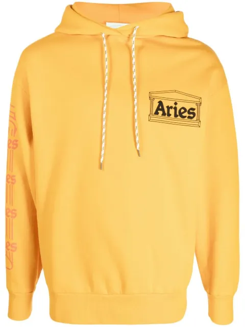 Aries Embroidered-logo pullover hoodie Yellow STAR20010