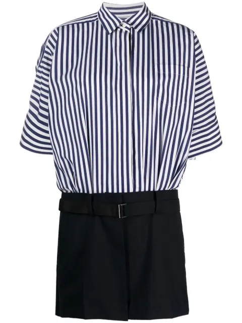 sacai striped-panelled shirt dress White 2306525