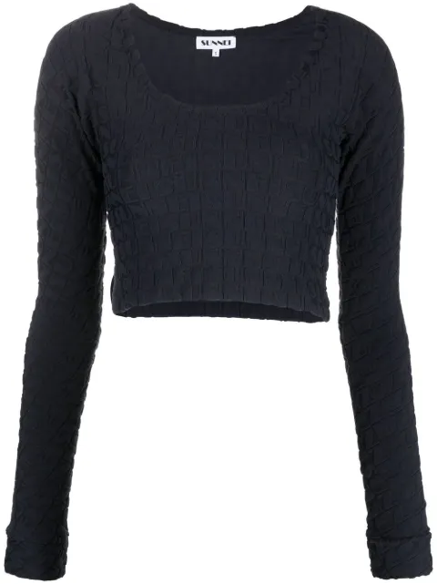 Sunnei embossed logo-print cropped top Blue CRTWWTOP026PLY015