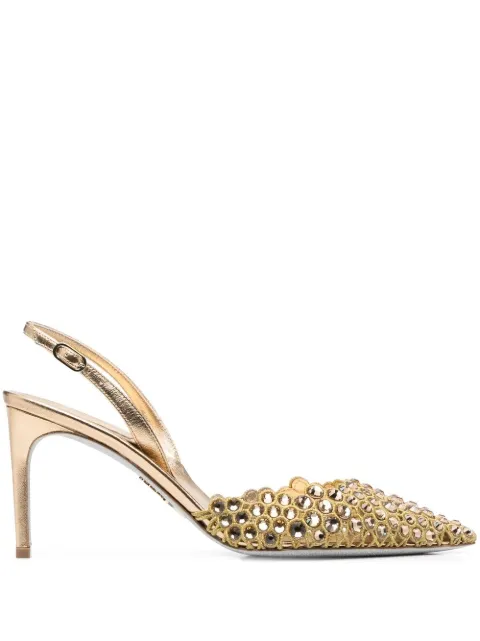 René Caovilla 88mm crystal-embellished heeled pumps Gold C11616080NA01O007