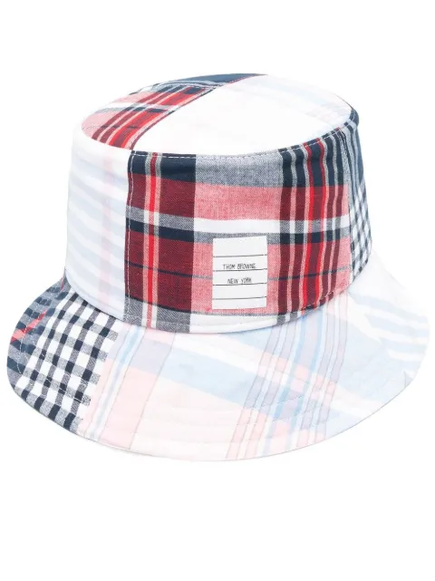 Thom Browne logo-patch checked bucket hat Blue MHC337FF0171