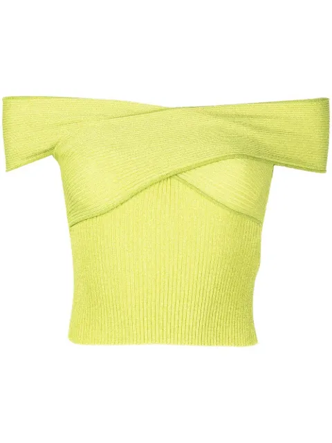 Self-Portrait draped off-shoulder top Green RS23090TG