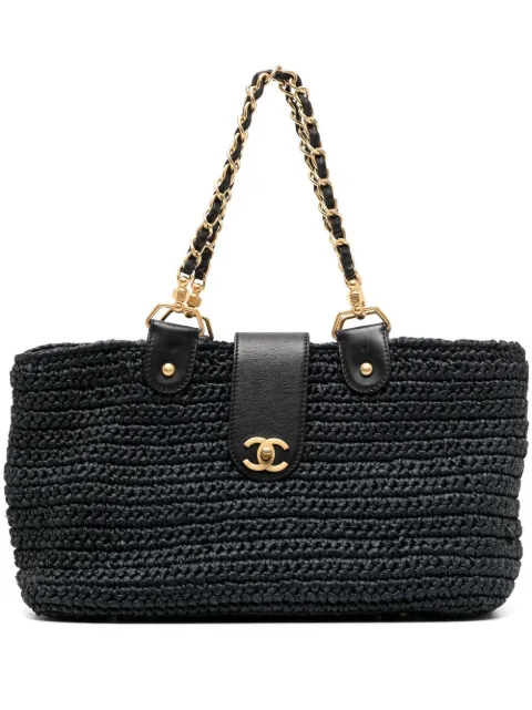 CHANEL Pre-Owned 2005-2006 CC Turn-lock woven tote bag Black FF0520