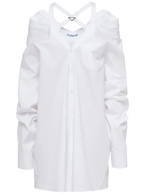 Prada off-shoulder cotton shirt dress White P3J21S2311XV2