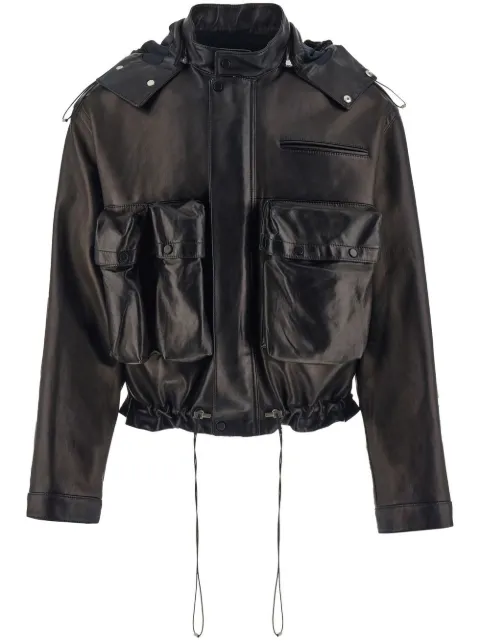 Ferragamo drawstring-hood leather jacket Black 761387