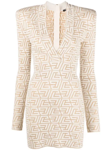 Balmain monogram-jacquard mini dress Neutrals AF1R8050KD84