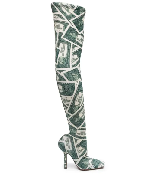 VETEMENTS Million Dollar Boomerang thigh-high 115mm boots Green WA53HE100M